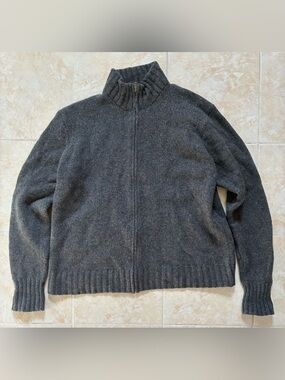 Men's Full-Zip Mock Neck Sweater - Charcoal Gray Lambswool Zip